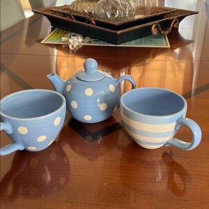 Periwinkle Blue and White Polka Dot and Striped Tea Set